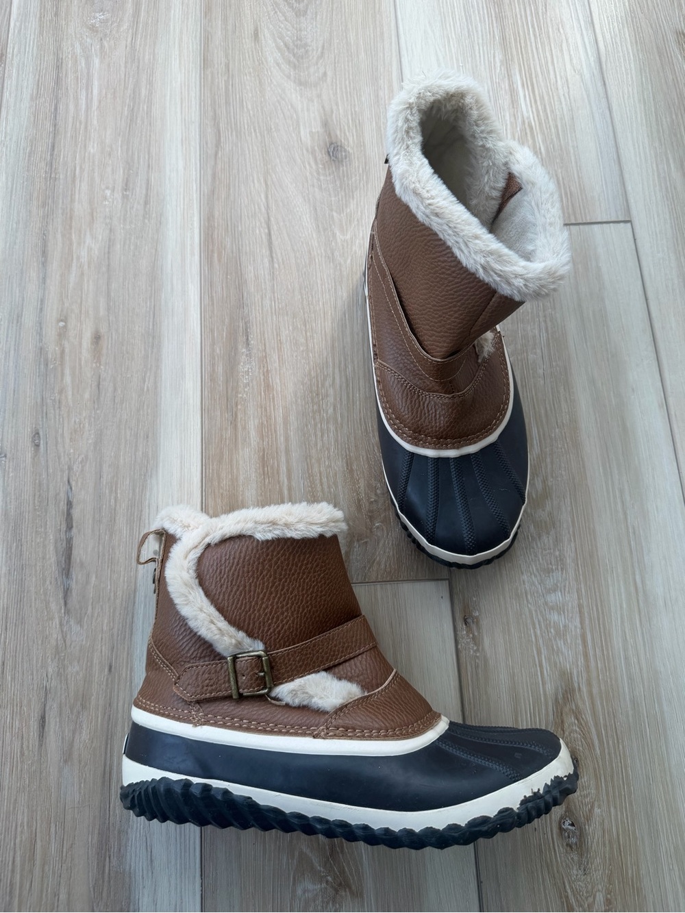 Women’s Brown & Black Winter Duck Boots with Faux Fur Lining